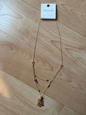 Madewell Gold Layered Tassel Necklace with semiprecious stones NWT 30-33”